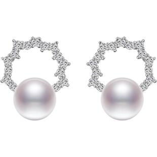 黛米珠宝 花间舞 6-7mm白色淡水珍珠耳钉S925银珍珠耳饰女款MMM