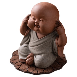 创意桌面装饰紫砂茶宠三不小和尚摆件精品可养茶盘功夫茶具茶配件