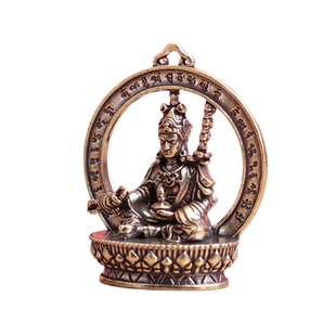 纯黄铜亚青莲花佛莲花生大士复古老物件装饰桌面茶宠工艺品铜摆件