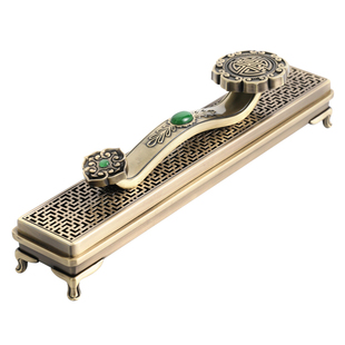 青铜如意线香炉熏香炉 檀香沉香卧香炉室内香薰摆件香盒插卧香盒