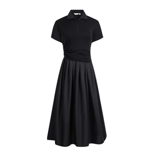 Navigare意大利小帆船黑色通勤连衣裙女短袖2026夏季翻领收腰长裙