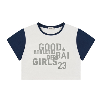 GOODBAI 23 GIRLS athletic印花圆领撞色短款宽松短袖T恤