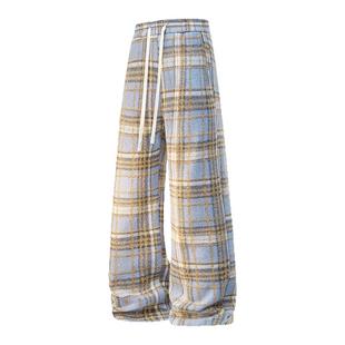 it :5cm/FIVECM红色格子毛呢加绒休闲裤男女2025冬季宽松直筒长裤