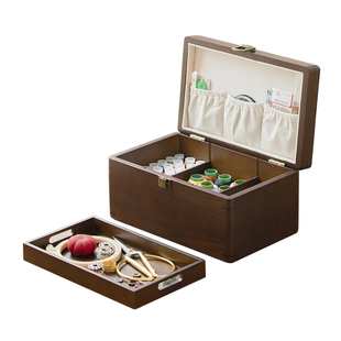 家用针线盒刺绣手工diy缝纫工具套装针线收纳盒实木嫁妆结婚礼物