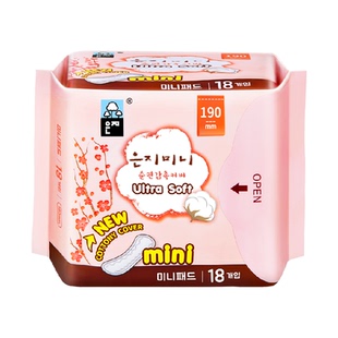 恩芝韩国进口卫生巾迷你巾姨妈巾清爽透气棉柔亲肤190mm*18P