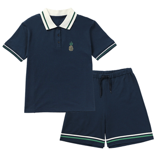 tutuanna家居服睡衣夏季女 JK学院风针织休闲短袖短裤套装可外穿