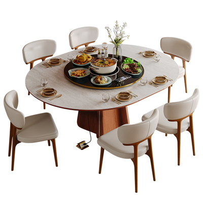 杰格森洞石岩板餐桌伸缩可变圆桌