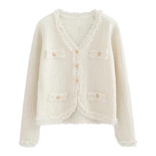 AZure法式复古毛边针织衫 圣诞节日毛衣亮片细闪开衫显瘦显白毛衣