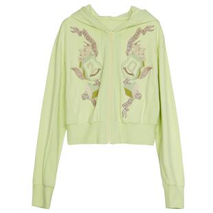 谜底宽松短款外套女春新款复古文艺风绣花连帽长袖241MW0055