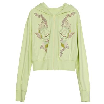 谜底宽松短款外套女春新款复古文艺风绣花连帽长袖241MW0055