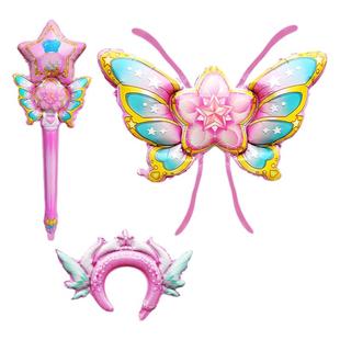 卡通巴啦啦小魔仙女蝴蝶翅膀魔法棒气球背饰儿童女孩生日派对装饰