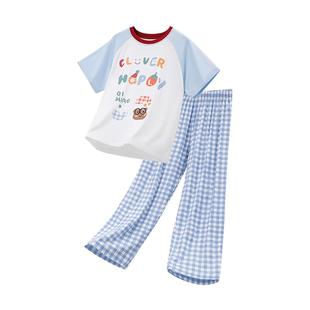 『凉凉的很舒服』儿童睡衣宝宝家居服夏季莫代尔空调服格子洋气