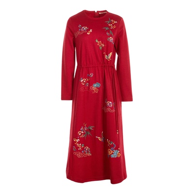 渔牌2025冬季新款复古红色连衣裙