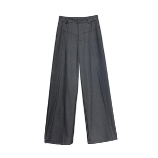 灰色天丝羊毛西装阔腿裤女春秋季高腰垂感休闲裤高级感职业直筒裤