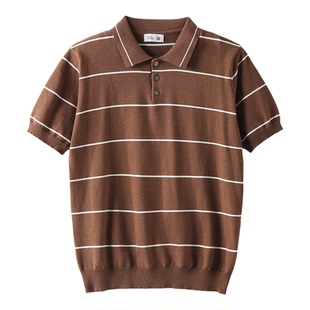 LUUD 人夫感撞色条纹针织POLO衫男士都市通勤罗纹收口短袖T恤上衣