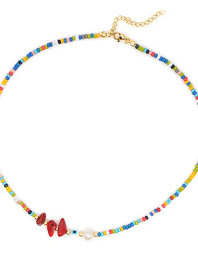 ins小众设计捷克玻璃彩虹米珠项链女 波西米亚风天然珍珠锁骨项链