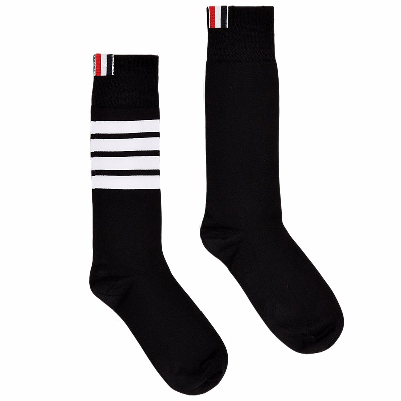 [3期免息]【典彩系列】THOM BROWNE 四條紋羅緞標(biāo)飾棉質(zhì)中筒襪