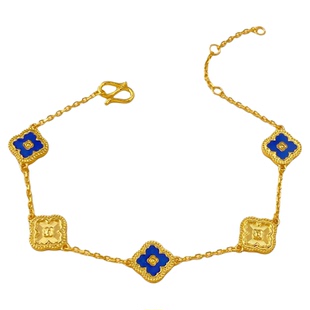 百泰首饰小确幸四叶草黄金手链足金999手串五花双面珐琅手环手饰