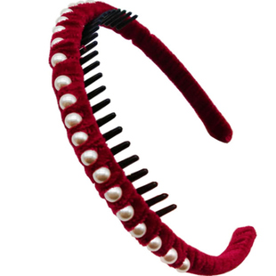 丝绒珍珠水钻发箍女新款洗脸压发头箍碎发带齿发卡女款