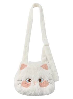 森女部落立体猫咪斜挎包女2026新款毛绒日常萌系百搭单肩包冬季