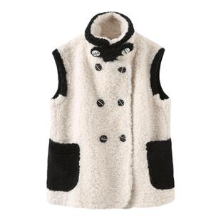 310MOOD时髦拼接设计新款泰迪熊街头机车马甲上衣冬季加厚外穿女