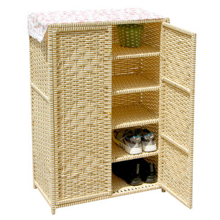 藤编鞋架大容量鞋柜简约现代收纳柜门口鞋柜多层实木防尘鞋架家用