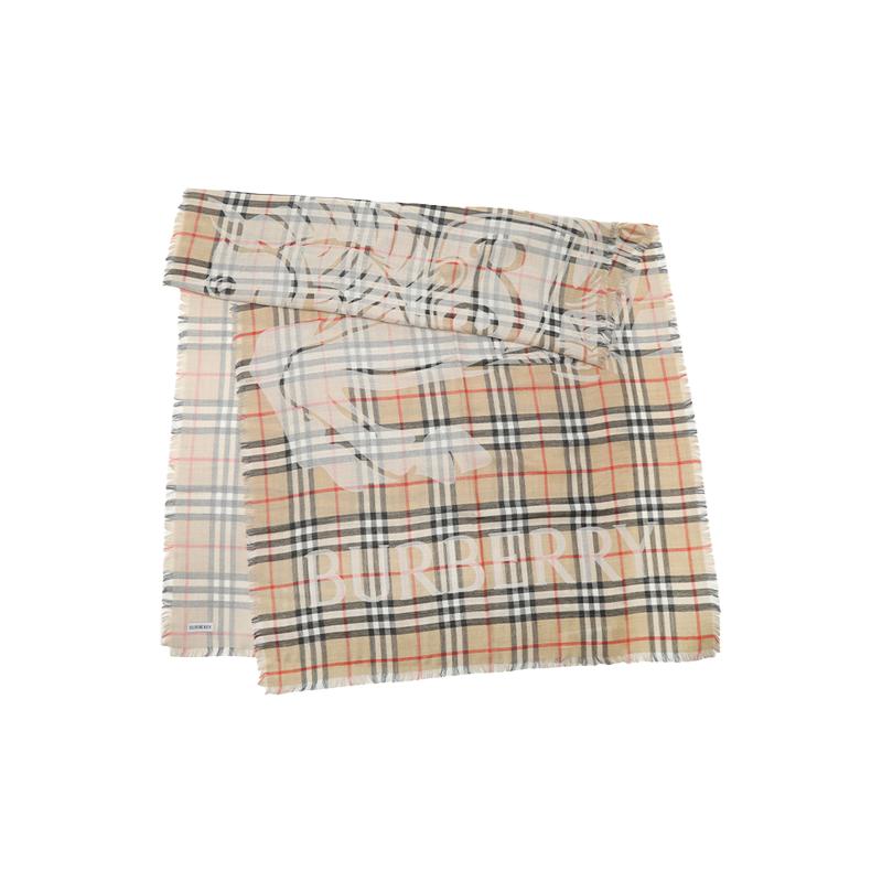 【自营】BURBERRY/博柏利男女通用格纹印花羊毛桑蚕丝长围巾丝巾