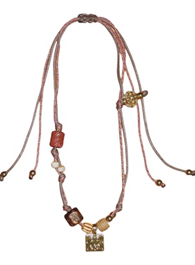 DUCO 爱心纹理方片木珠项链 原创小众设计师气质高级感毛衣链默叙