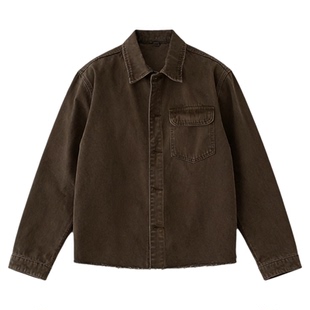 INKNOTS美式复古水洗散边牛仔上衣男女cleanfit夹克宽松翻领外套