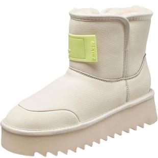 意尔康女鞋冬季加绒保暖棉鞋厚底短筒雪地靴户外休闲短靴女士皮鞋