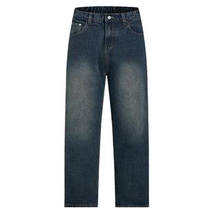 404MOB潮流复古刺绣多色水洗做旧直筒牛仔裤男士宽松休闲百搭长裤