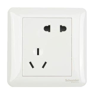 施耐德开关插座面板畅意白色错位5五孔插座带开关一开斜五孔86型
