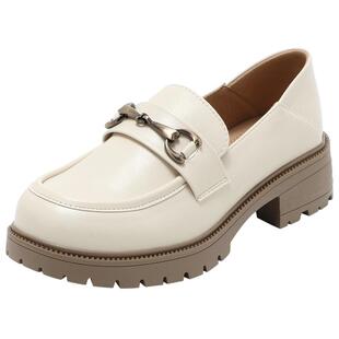 大东乐福鞋女鞋2026新款春季厚底英伦软底舒适两穿通勤小皮鞋3103