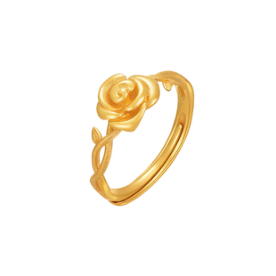 明牌珠宝t黄金玫瑰花戒指 足金不二玫瑰浪漫爱情活口女戒AFM0312