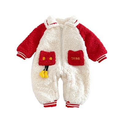 婴儿连体衣男女宝宝加绒加厚冬装外出服小月龄初冬衣服过年拜年服