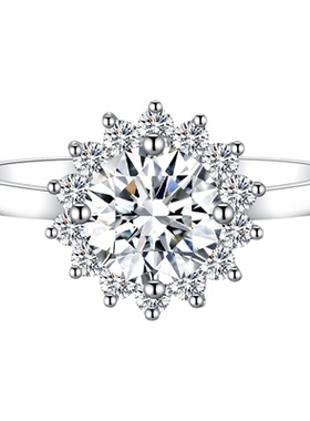 925纯银1克拉太阳花莫桑钻戒指