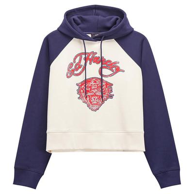 Ed hardy埃德哈迪春季流行新款女士插肩袖拼色女士套头衫短款卫衣