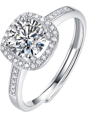 小方糖戒指爆闪女士莫桑石戒指活口可调纯银女戒结婚节假日送女友