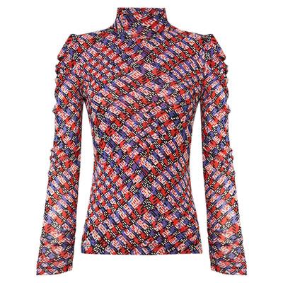 DVF多彩棋盘格图案上衣