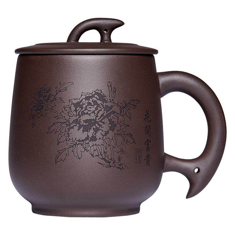 宜兴紫砂杯原矿紫泥大容量泡茶杯家用主人杯办公带盖杯可定制茶缸