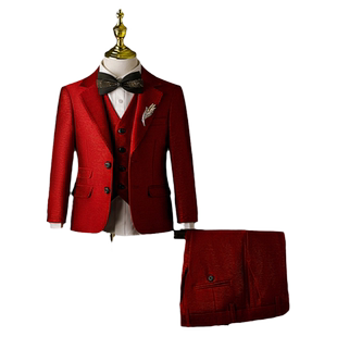 儿童主持人礼服男童西装套装红色西服小男孩生日大童钢琴表演服