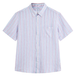 Brooks Brothers/布克兄弟男士26春夏新品亚麻纽扣领logo短袖衬衫