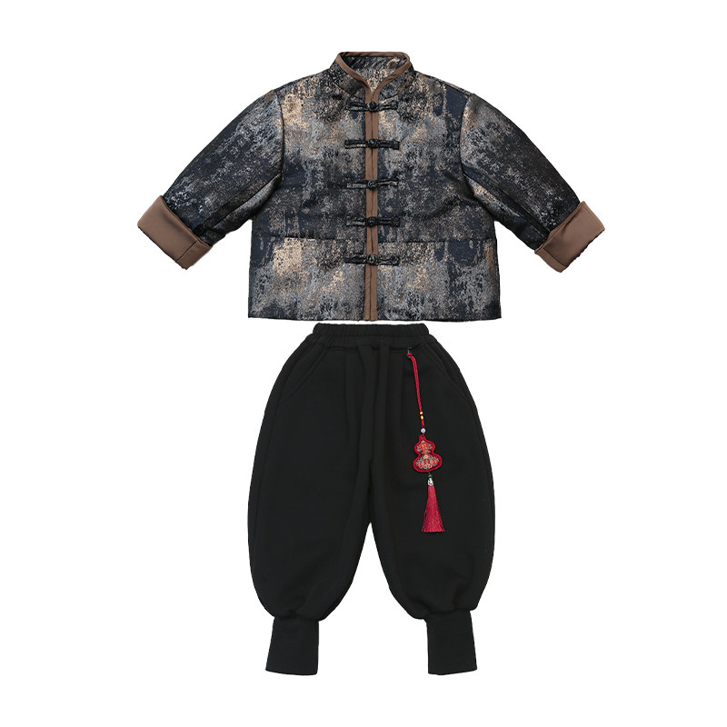 小孩新中式黑金时髦外套年服男孩