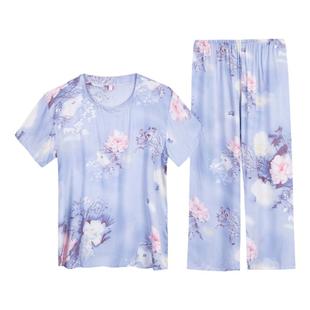 短袖纯棉绸套装夏季纯棉布加大码中老年睡衣女全棉布妈妈装家居服