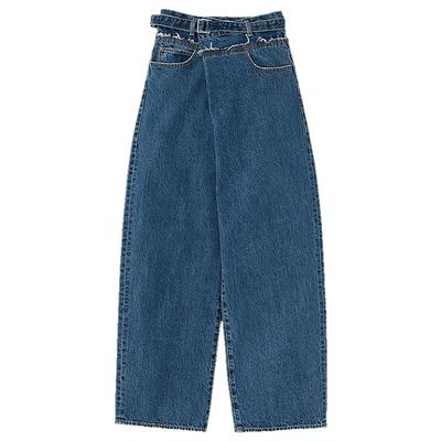 moussy 夏季新品不规则斜门襟毛边阔腿牛仔裤女010HAS11-6491