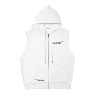 VWL印花刺绣连帽背心卫衣马甲马夹宽松男女同款秋外穿无袖外套