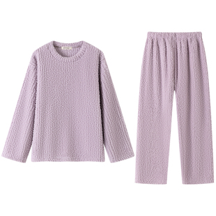 顶瓜瓜男女士加绒家居服套装半边绒男女款加厚圆领开襟睡衣zb