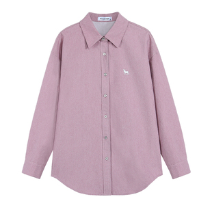 pusumede 蓝调拼图 翻领仿牛仔长袖衬衫女刺绣休闲宽松外套上衣