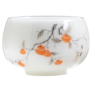 冰种玉瓷主人杯大号中式柿子陶瓷茶杯璞玉品茗杯简约功夫茶具单杯