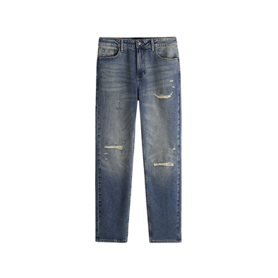 HIM汉崇 错落感做旧割破舒适耐磨休闲弹力修身牛仔裤男 2025冬季